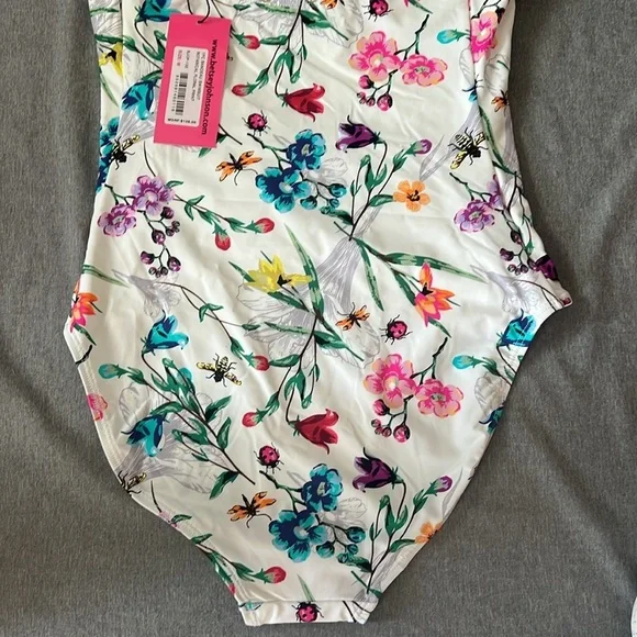 Betsey Johnson One Piece Bandeau Swimsuit Botarical Floral print size Med NWT - Picture 7 of 10